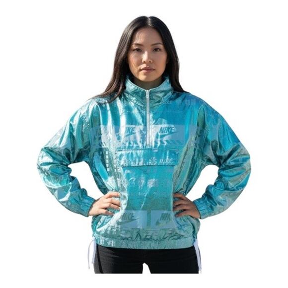 Nike Women's Sportswear Teal Aqua Metallic Half Zip Size Small 914210 Jacket - Picture 2 of 13